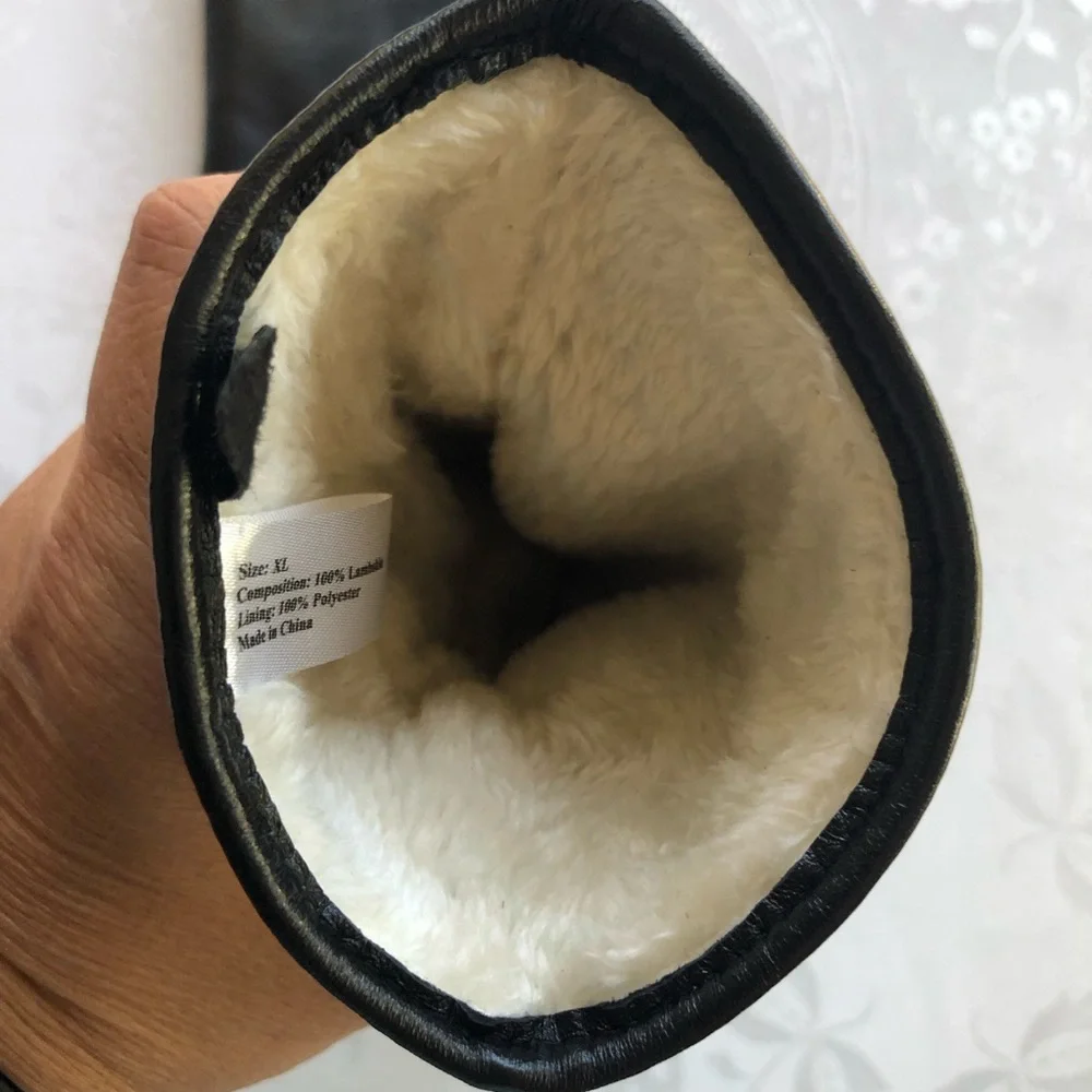 Lambskin Black Leather Gloves Women’s Size XL Slim-Fit Soft Fuzzy Inner Lining